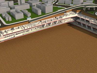 3D Architectural Section Model of Urban Layout with Ground Buildings and Green Spaces 3d model