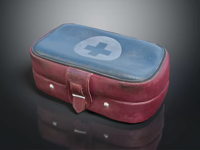 Red and Blue Leather Medical First Aid Kit with White Cross Symbol 3d model