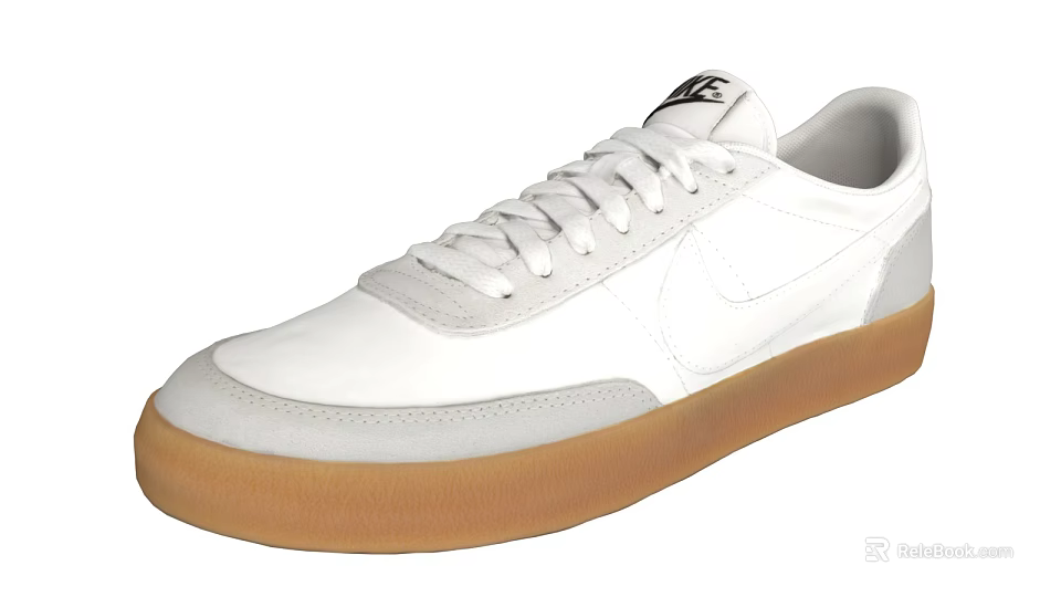 White Leather Casual Shoes With Brown Gum Sole And Lace Up Design 3d model 