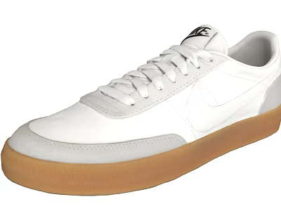 White Leather Casual Shoes With Brown Gum Sole And Lace Up Design 3d model