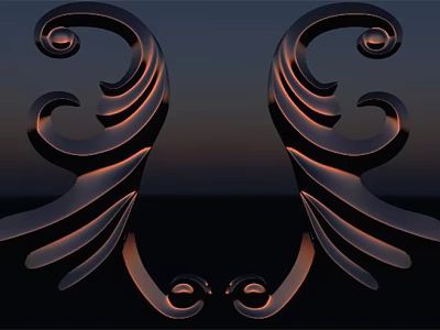 Ornate Carved Patterns Symmetrical Curved Metallic Decorative Artwork Against Dark Background 3d model