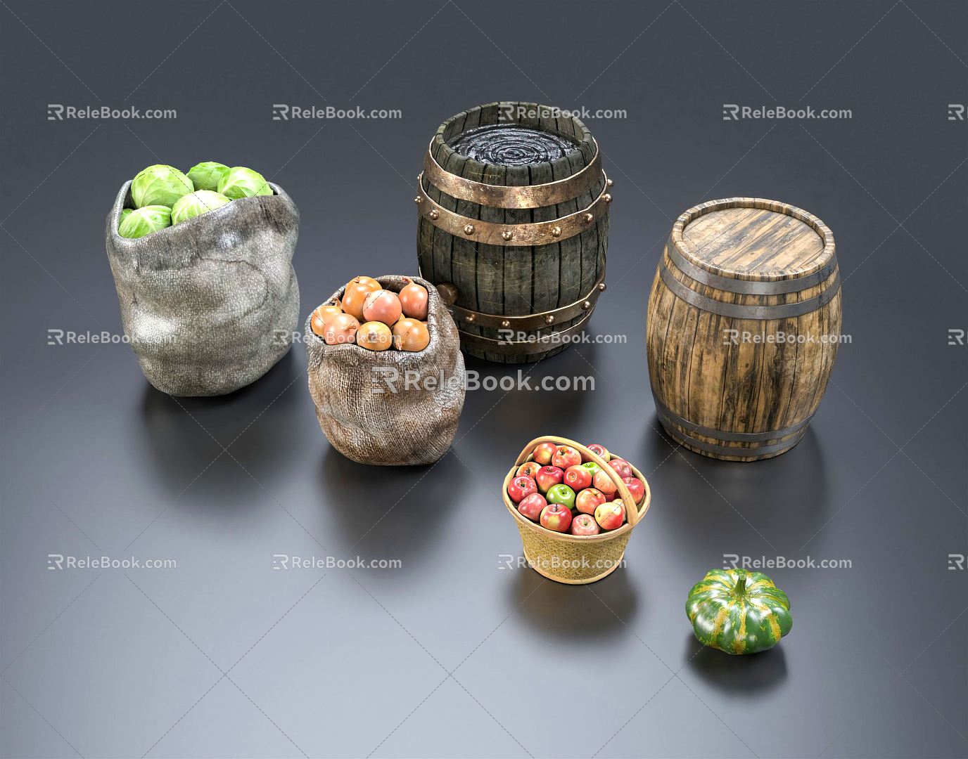 Modern Vegetables Native Products Fruit Vegetables Onion Apple Cabbage 3d model