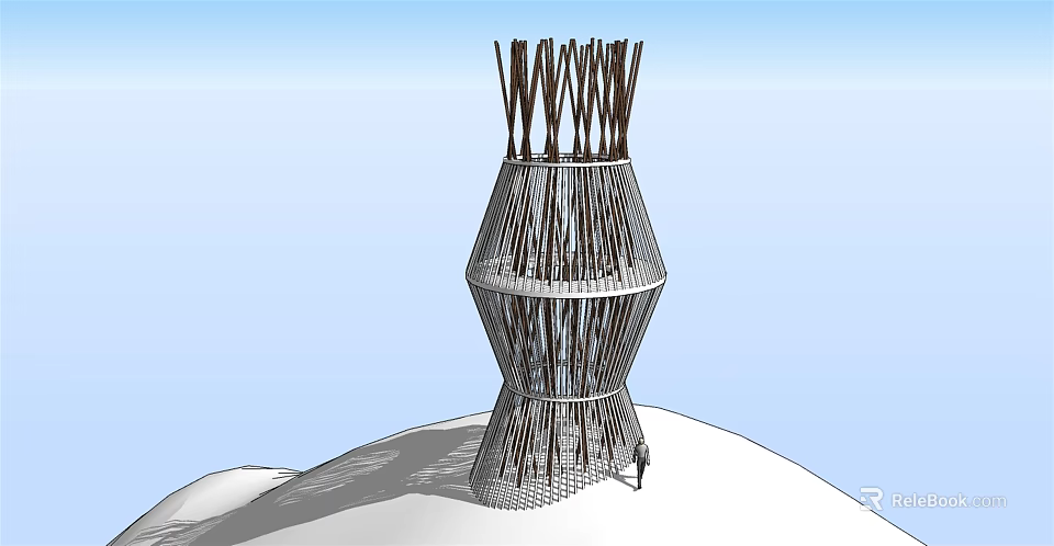 Modern Unique Tower With Twisted Metal Lattice Structure And Slender Top Elements 3d model 