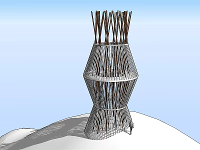 Modern Unique Tower With Twisted Metal Lattice Structure And Slender Top Elements 3d model