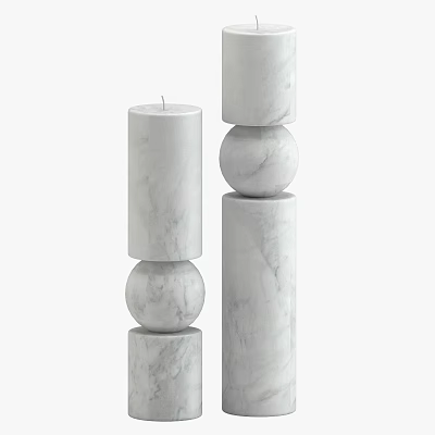 White Marble Candle Lamps with Stacked Cylindrical and Spherical Blocks and Top Candles 3d model