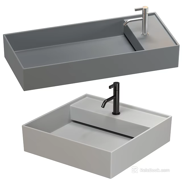 Modern Bathroom Washbasin Design With Sleek Grey White Finish And Black Faucet 3d model 