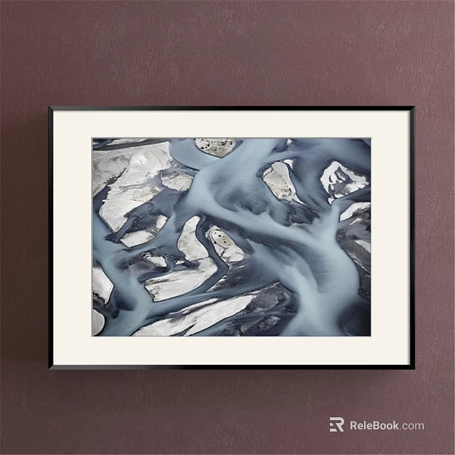 Framed Abstract Painting With Flowing Blue And White Lines For Modern Home Wall Decor 3d model 