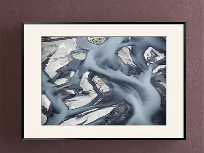 Framed Abstract Painting With Flowing Blue And White Lines For Modern Home Wall Decor 3d model