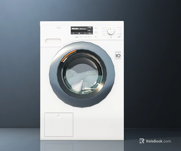 Modern White Front Load Washing Machine With Transparent Door And Control Panel 3d model 