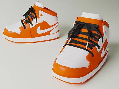 Orange And White High Top Sneakers With Black Laces And White Logo Design 3d model