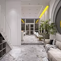 Modern Beauty Salon Interior Design With Round Decorative Wall Comfortable Sofa Green Plants And Mirrors