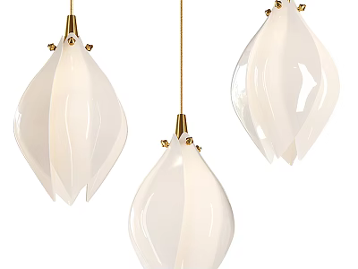 Elegant Modern White Petal Shaped Glass Pendant Lights With Gold Metal Accents 3d model
