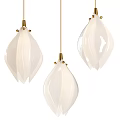 Elegant Modern White Petal Shaped Glass Pendant Lights With Gold Metal Accents