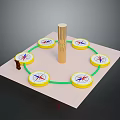 Circular Equipment Setup With Golden Column Compass Symbols And Green Lines On Pink Board