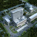 Modern Hospital Complex With Buildings Green Areas Roads And Parking Lots