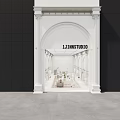 Elegant Classical Clothing Store Interior With Arches Columns Glass Ceiling And Racks