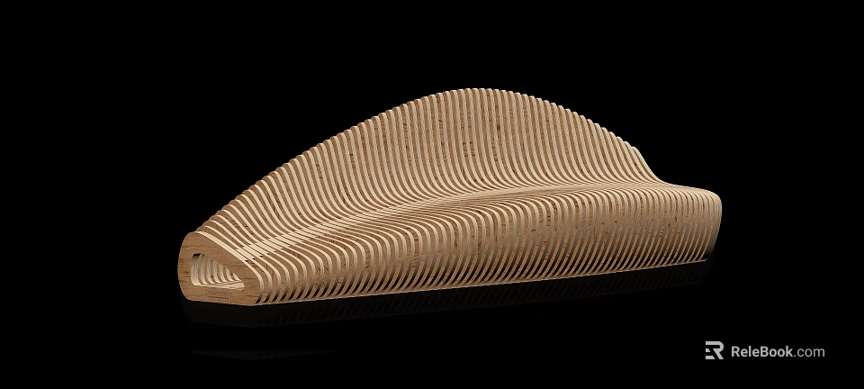 Modern Minimalist Public Bench Wooden Curved Layered Design Elegant Striped Surface 3d model 