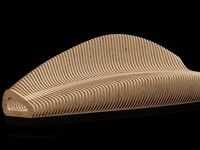 Modern Minimalist Public Bench Wooden Curved Layered Design Elegant Striped Surface 3d model