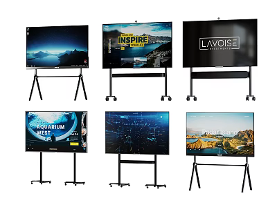 Versatile Display TVs on Mobile Wheeled Stands with Various Screen Contents 3d model