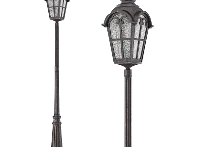 Traditional Outdoor Street Lamps With Decorative Glass Shades And Metal Poles 3d model