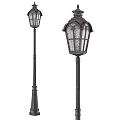 Traditional Outdoor Street Lamps With Decorative Glass Shades And Metal Poles
