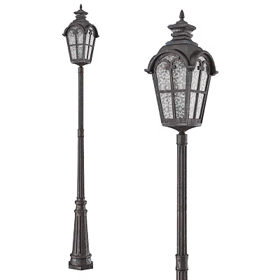 Traditional Outdoor Street Lamps With Decorative Glass Shades And Metal Poles 3d model