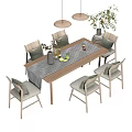 Modern Dining Table Set With Matching Chairs Pendant Lights And Decorative Plants 3d model