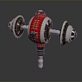 Futuristic Metallic Mechanical Device With Red Cylindrical Body Multiple Discs Control Buttons And Glowing Elements