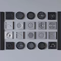 Various Bathroom Drain Covers With Round Square Shapes And Grid Patterns 3d model