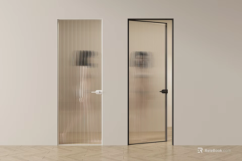 Hinged Glass Doors With Vertical Stripes White And Black Frames Interior Design 3d model