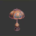 Decorative Table Lamp Combination Featuring Colorful Floral Patterned Lampshade And Artistic Base Design