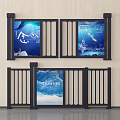 Modern Black Frame Display Boards With Multiple Panels Blue Background Images And Text Content 3d model