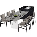 Modern Dining Table Set With Marble Tabletop Matching Chairs And Island Counter 3d model