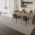 Modern Kitchen Dining Table Set With Wooden Table Gray Chairs And Patterned Rug 3d model