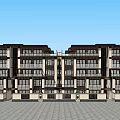 Modern Multi Story Residential Building Exterior With Beige Dark Accents Balconies And Open Plaza