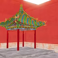 Ancient Chinese Architecture Pavilion With Colorful Roof Red Pillars And Red Walls