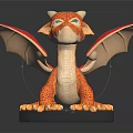Red Dragon Figure With Orange Yellow Spots Green Eyes And Wings On Black Base