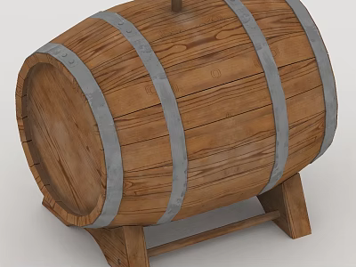 Rustic Wooden Barrel With Metal Hoops On Wooden Stand Design 3d model