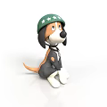 Cute Cartoon Dog Plush Toy With Green Helmet And White Stars Sitting