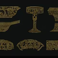 Golden Traditional Carvings On Ancient Decorative Vessels And Ornaments With Intricate Patterns