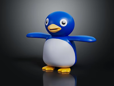 Cute Blue and White Penguin Doll with Big Eyes Open Arms and Yellow Feet 3d model
