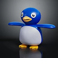 Cute Blue and White Penguin Doll with Big Eyes Open Arms and Yellow Feet