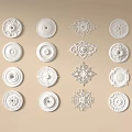 Multiple White Ceiling Medallions With Various Intricate Patterns On Beige Background 3d model