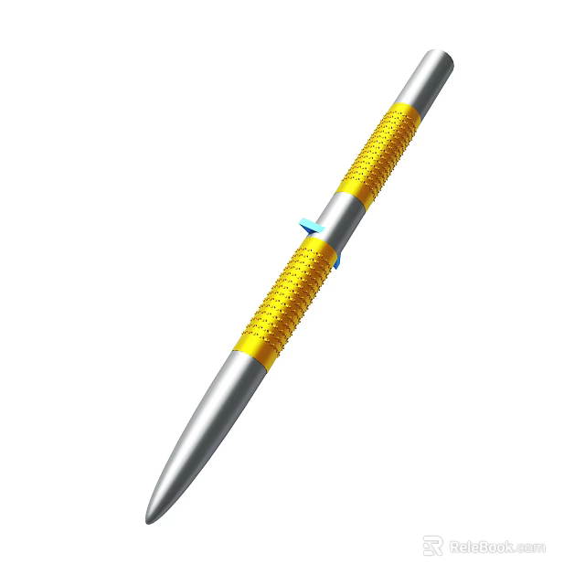 Silver Writing Tool With Yellow Textured Grip And Blue Decorative Accent 3d model 