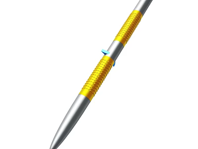 Silver Writing Tool With Yellow Textured Grip And Blue Decorative Accent 3d model