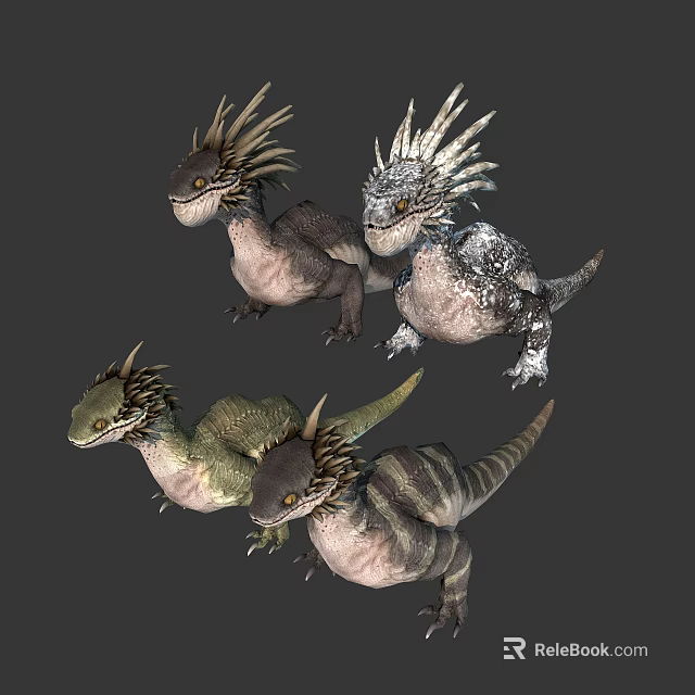 Fantasy Dragon Like Creatures With Spiked Mane And Colorful Scaled Bodies 3d model 