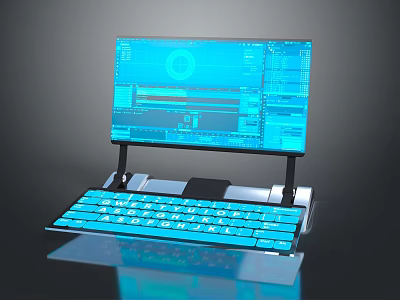 Portable Foldable Computer With Blue Tech Interface Screen And Keyboard Design 3d model