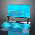 Portable Foldable Computer With Blue Tech Interface Screen And Keyboard Design
