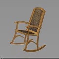 Wooden Rocking Chair With Woven Rattan Back Seat And Armrests Design