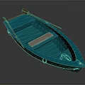 Blue Wooden Rowboat With Oars And Comfortable Seats For Water Transportation